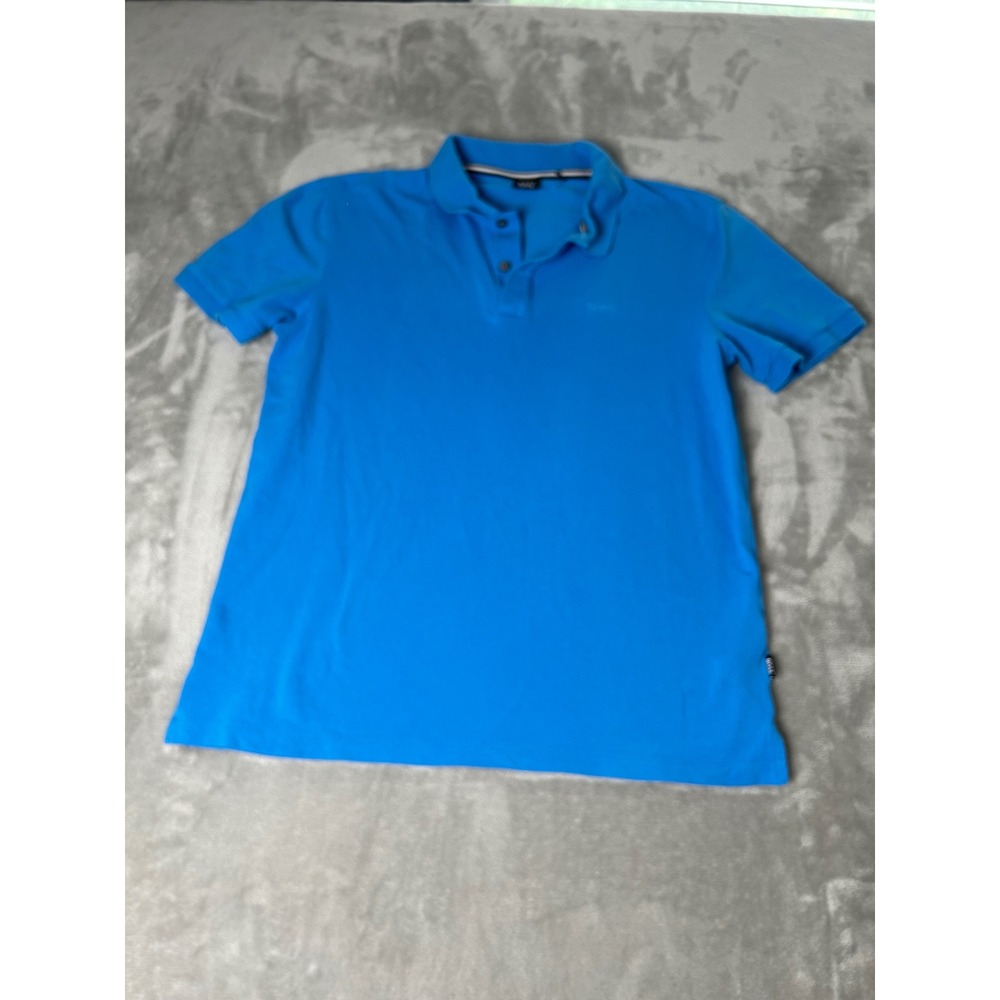 Hugo Boss Mens Polo Shirt Large Bright Blue Short Sleeve Pique Cotton Logo